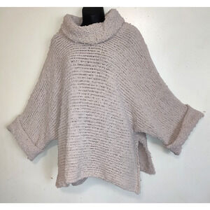 POL Chenille Turtleneck Chunky Sweater Womens S Beige 3/4 Cuffed Sleeves